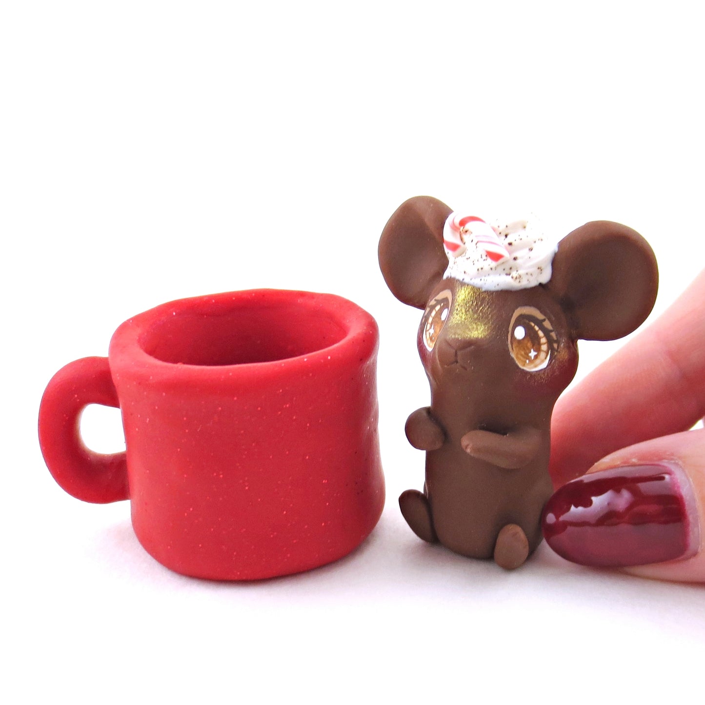 Peppermint Mocha Mouse in a Mug Figurine - Polymer Clay Christmas Collection