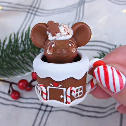 Gingerbread Latte Mouse in a Gingerbread Mug Figurine - Polymer Clay Christmas Collection