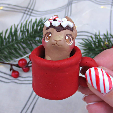 Hot Cocoa Bunny in a Mug Figurine - Polymer Clay Christmas Collection