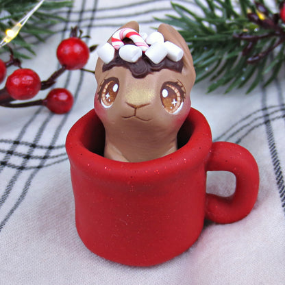 Hot Cocoa Bunny in a Mug Figurine - Polymer Clay Christmas Collection