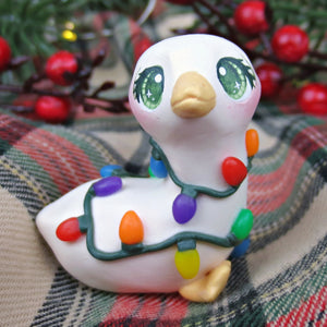 Christmas Lights Goose Figurine - Polymer Clay Christmas Collection