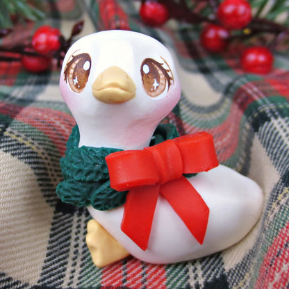 Christmas Wreath Goose Figurine - Polymer Clay Christmas Collection