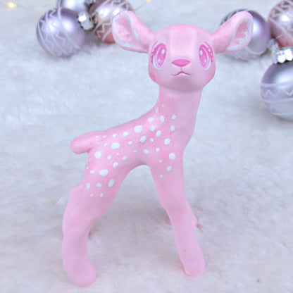 Pink Christmas Deer Figurine - Polymer Clay Christmas Collection