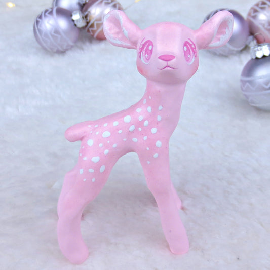 Pink Christmas Deer Figurine - Polymer Clay Christmas Collection