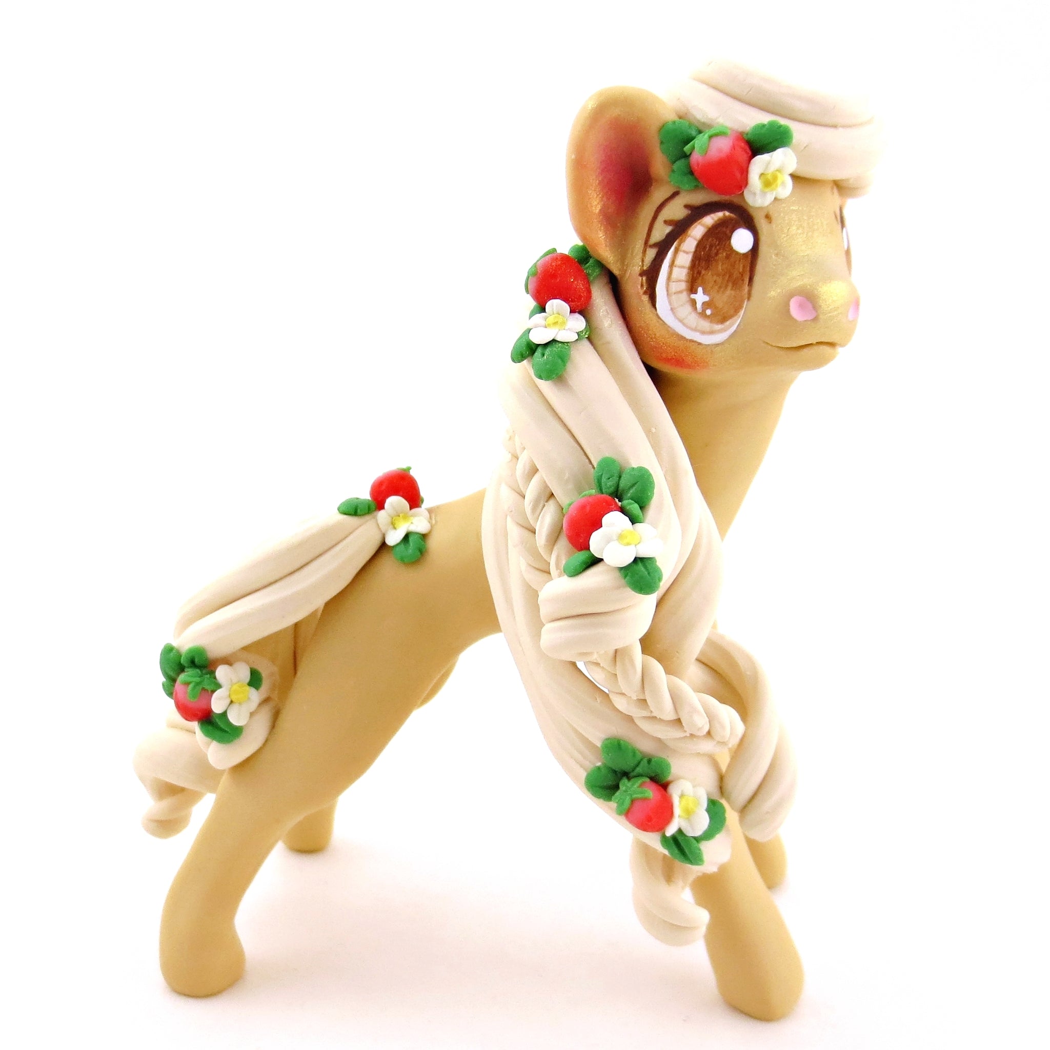 Strawberry Palomino Pony Figurine - Polymer Clay Cottagecore Animals