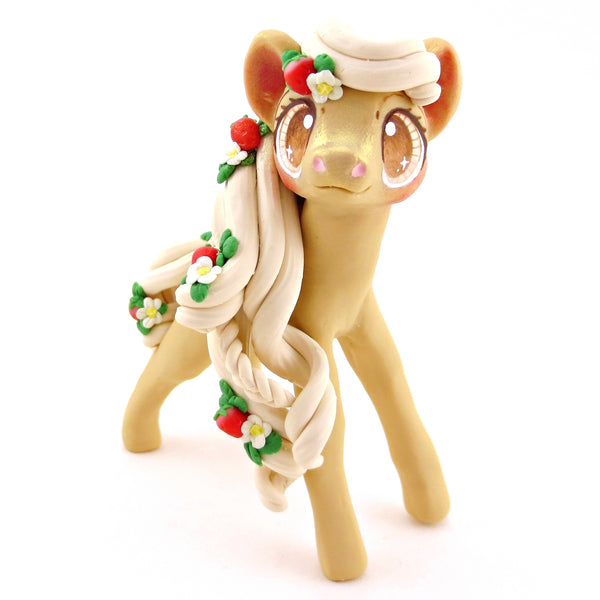 Strawberry Palomino Pony Figurine - Polymer Clay Cottagecore Animals