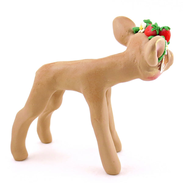Strawberry Crown Jersey Cow Figurine - Polymer Clay Cottagecore Animals