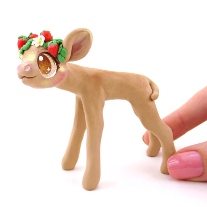 Strawberry Crown Jersey Cow Figurine - Polymer Clay Cottagecore Animals