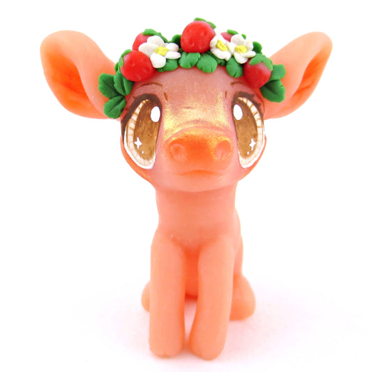 Strawberry Crown Piglet Figurine - Polymer Clay Cottagecore Animals