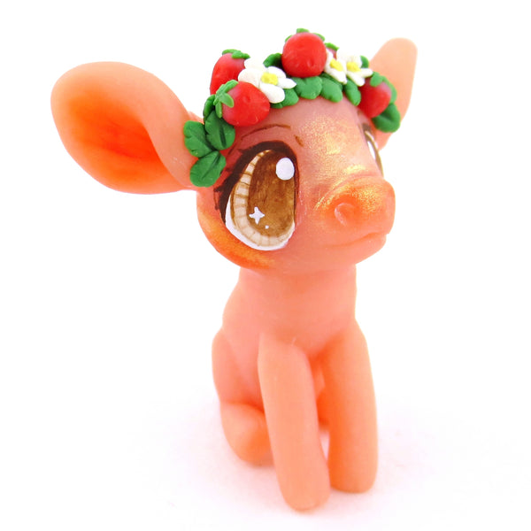 Strawberry Crown Piglet Figurine - Polymer Clay Cottagecore Animals