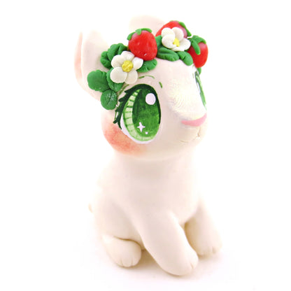 Strawberry Crown Cream Netherland Dwarf Rabbit Bunny Figurine - Polymer Clay Cottagecore Animals