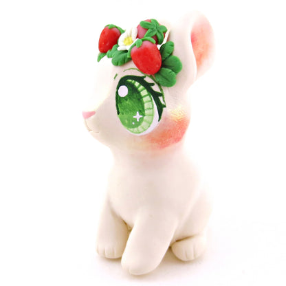 Strawberry Crown Cream Netherland Dwarf Rabbit Bunny Figurine - Polymer Clay Cottagecore Animals