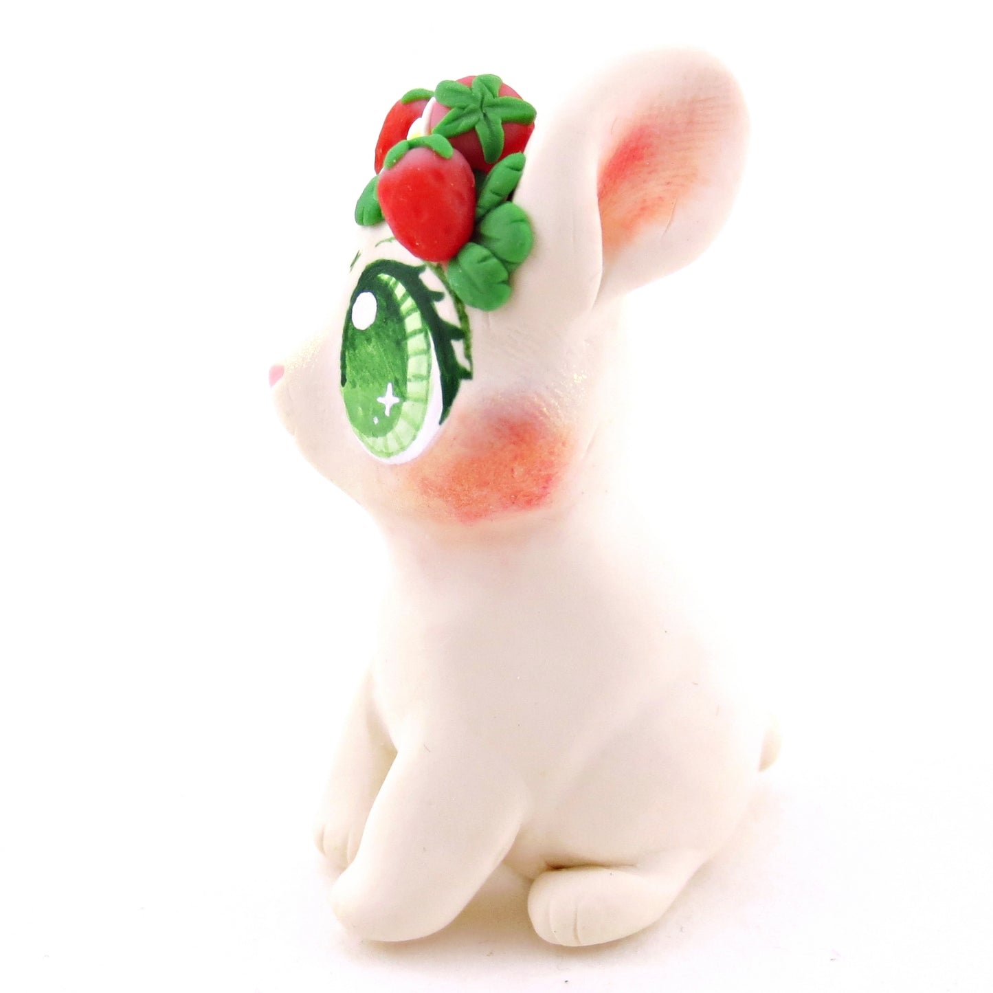 Strawberry Crown Cream Netherland Dwarf Rabbit Bunny Figurine - Polymer Clay Cottagecore Animals