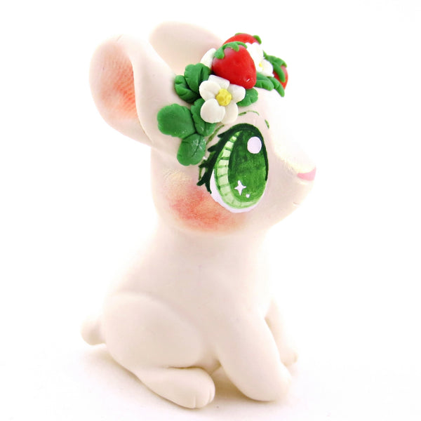 Strawberry Crown Cream Netherland Dwarf Rabbit Bunny Figurine - Polymer Clay Cottagecore Animals