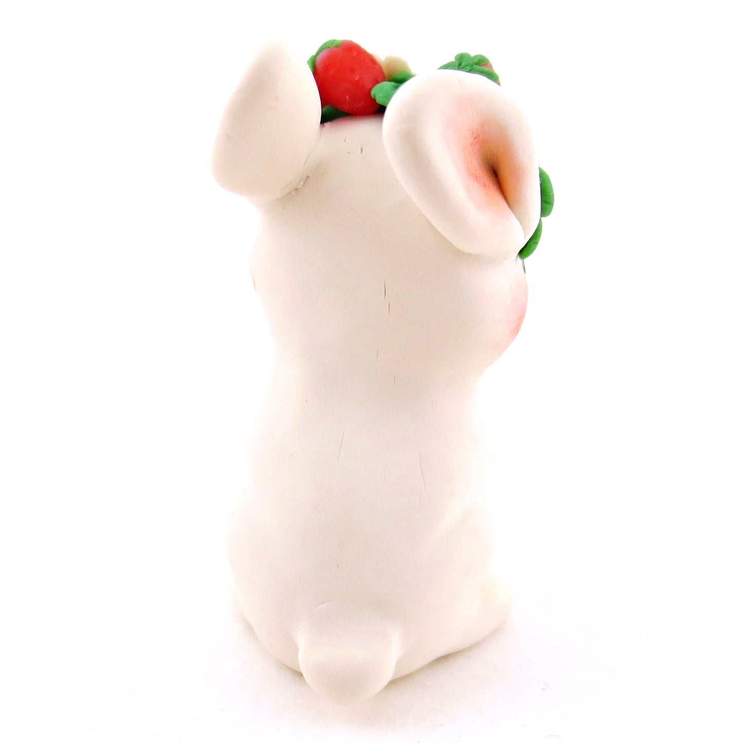 Strawberry Crown Cream Netherland Dwarf Rabbit Bunny Figurine - Polymer Clay Cottagecore Animals