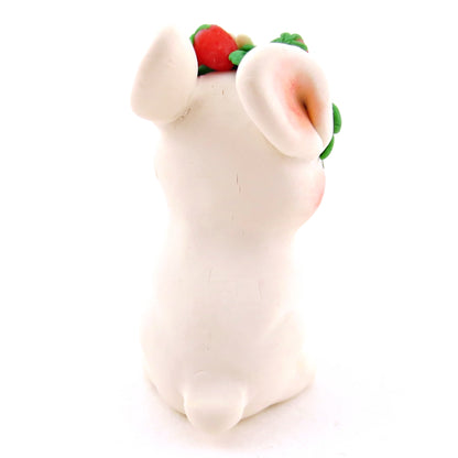 Strawberry Crown Cream Netherland Dwarf Rabbit Bunny Figurine - Polymer Clay Cottagecore Animals