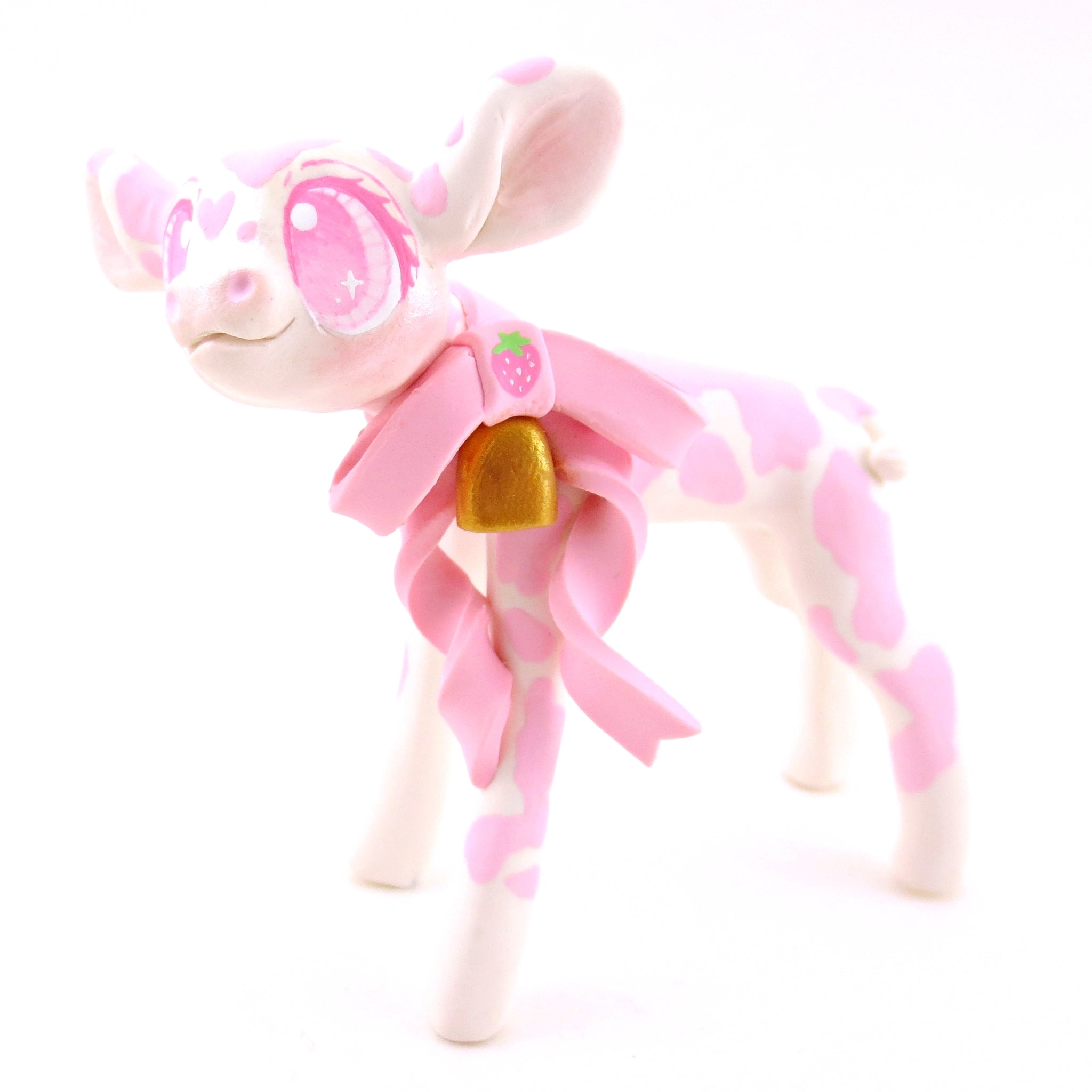 Strawberry Cow Figurine - Version 1 - Polymer Clay Cottagecore Animals