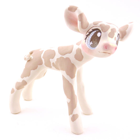 Soft Brown and Cream Holstein Cow Figurine - Polymer Clay Cottagecore Animals