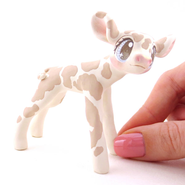 Soft Brown and Cream Holstein Cow Figurine - Polymer Clay Cottagecore Animals