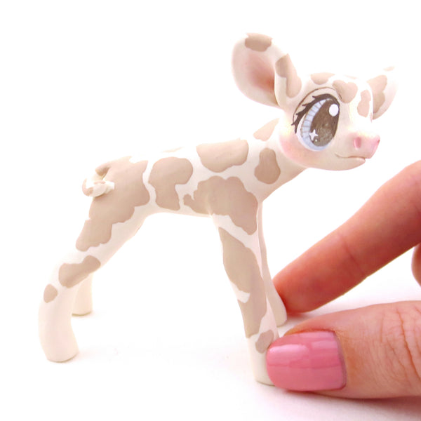 Soft Brown and Cream Holstein Cow Figurine - Polymer Clay Cottagecore Animals