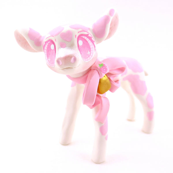 Strawberry Cow Figurine - Version 2 - Polymer Clay Cottagecore Animals