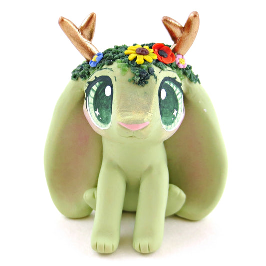 Wildflower Jackalope Bunny Figurine - Polymer Clay Cottagecore Animals