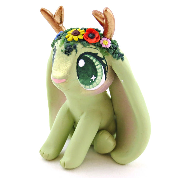 Wildflower Jackalope Bunny Figurine - Polymer Clay Cottagecore Animals