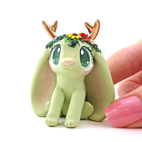 Wildflower Jackalope Bunny Figurine - Polymer Clay Cottagecore Animals