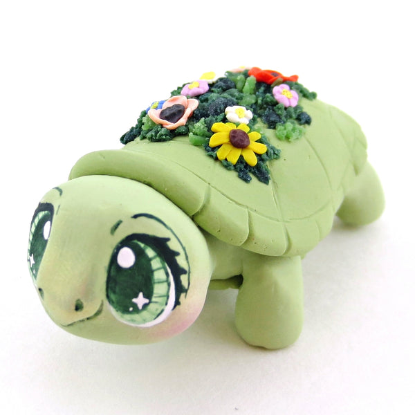 Wildflower Box Turtle Figurine - Polymer Clay Cottagecore Animals