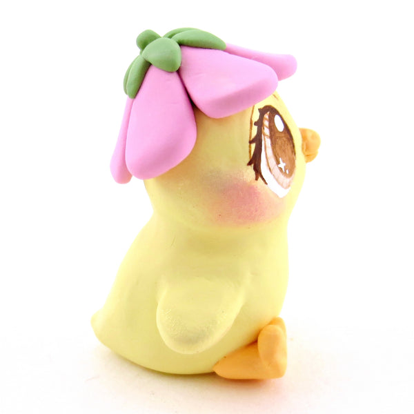 Flower Hat Chick Figurine - Polymer Clay Cottagecore Animals
