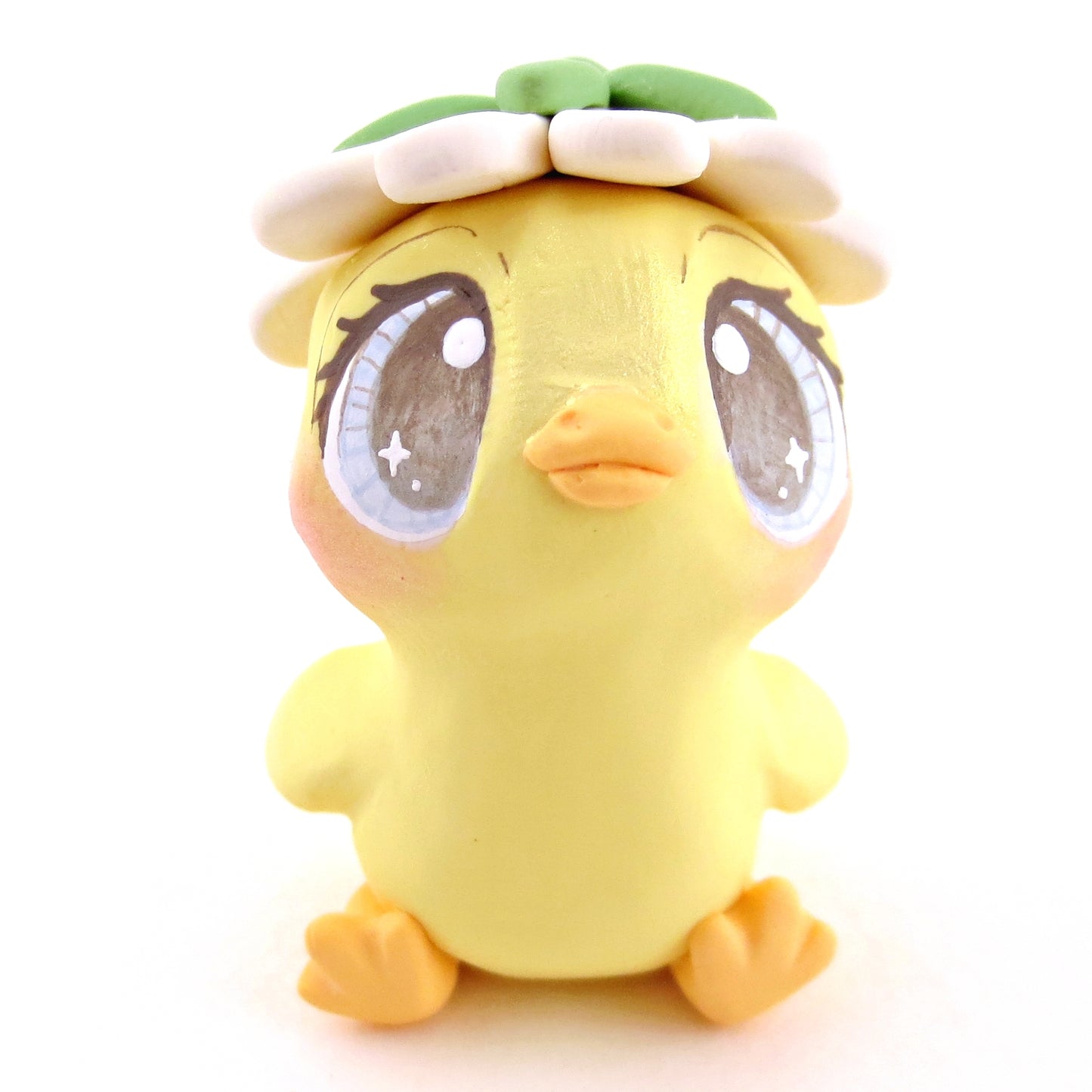 Daisy Hat Duckling Figurine - Polymer Clay Cottagecore Animals