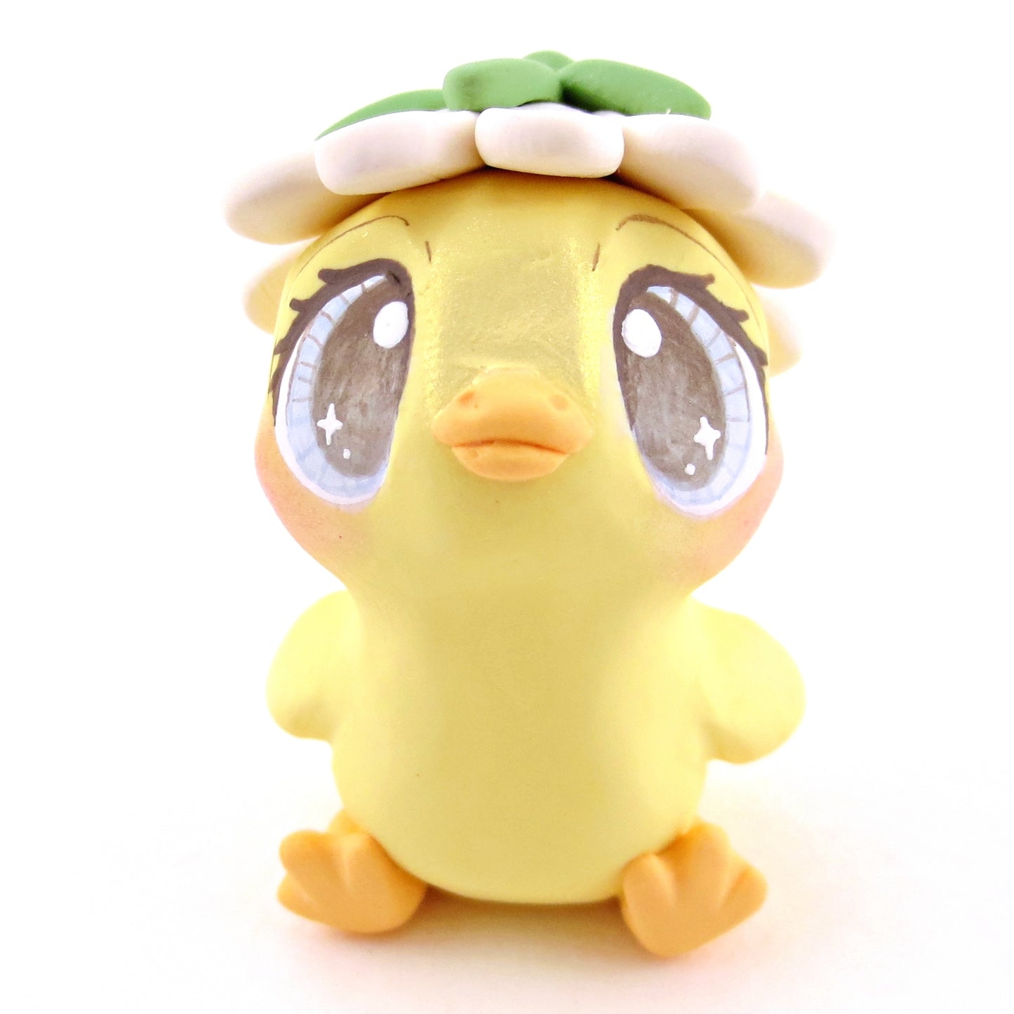 Daisy Hat Duckling Figurine - Polymer Clay Cottagecore Animals