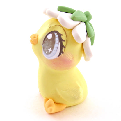 Daisy Hat Duckling Figurine - Polymer Clay Cottagecore Animals