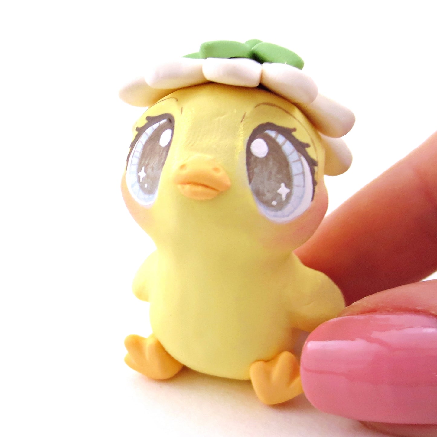 Daisy Hat Duckling Figurine - Polymer Clay Cottagecore Animals