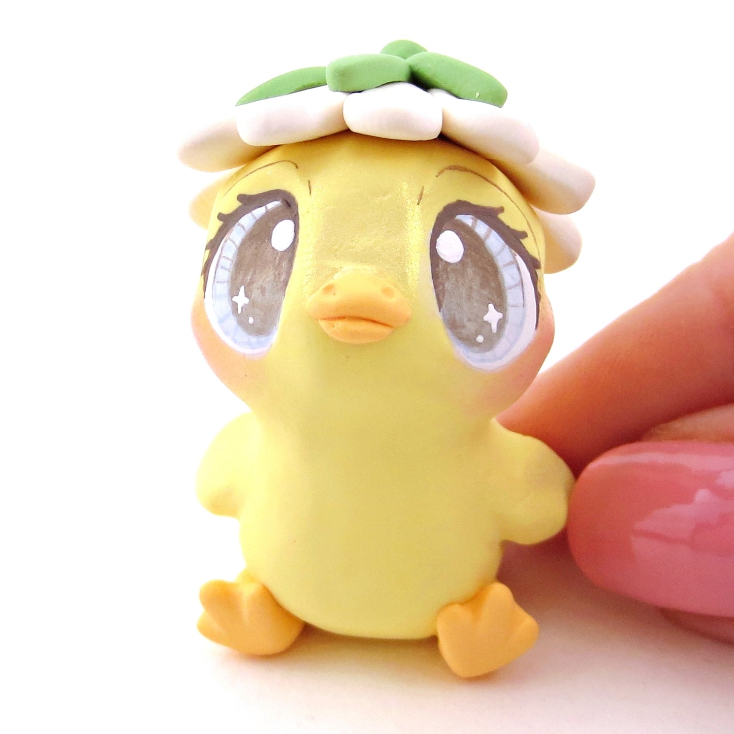 Daisy Hat Duckling Figurine - Polymer Clay Cottagecore Animals