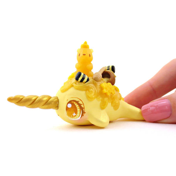 Honey Narwhal Figurine - Version 2 - Polymer Clay Cottagecore Animals
