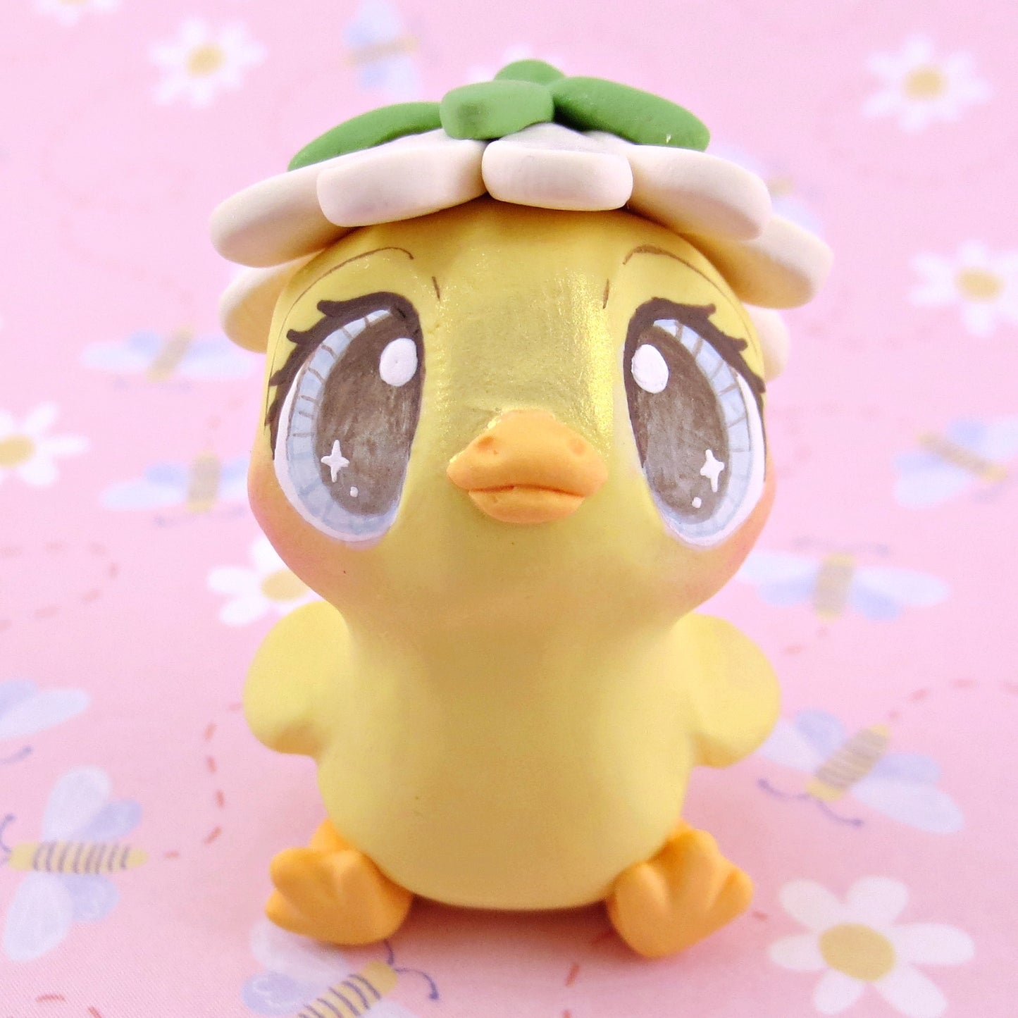 Daisy Hat Duckling Figurine - Polymer Clay Cottagecore Animals