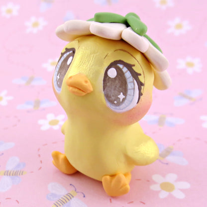 Daisy Hat Duckling Figurine - Polymer Clay Cottagecore Animals