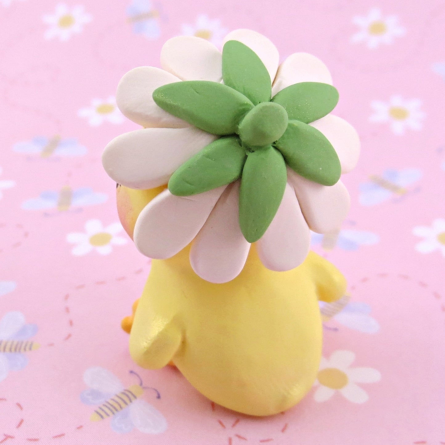 Daisy Hat Duckling Figurine - Polymer Clay Cottagecore Animals