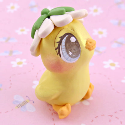 Daisy Hat Duckling Figurine - Polymer Clay Cottagecore Animals