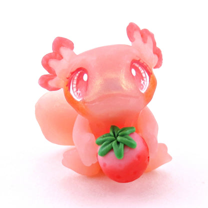 Strawberry Axolotl Figurine - Polymer Clay Animals Cottagecore Fruit Collection