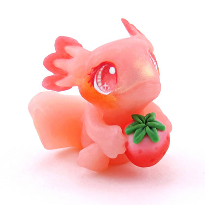 Strawberry Axolotl Figurine - Polymer Clay Animals Cottagecore Fruit Collection