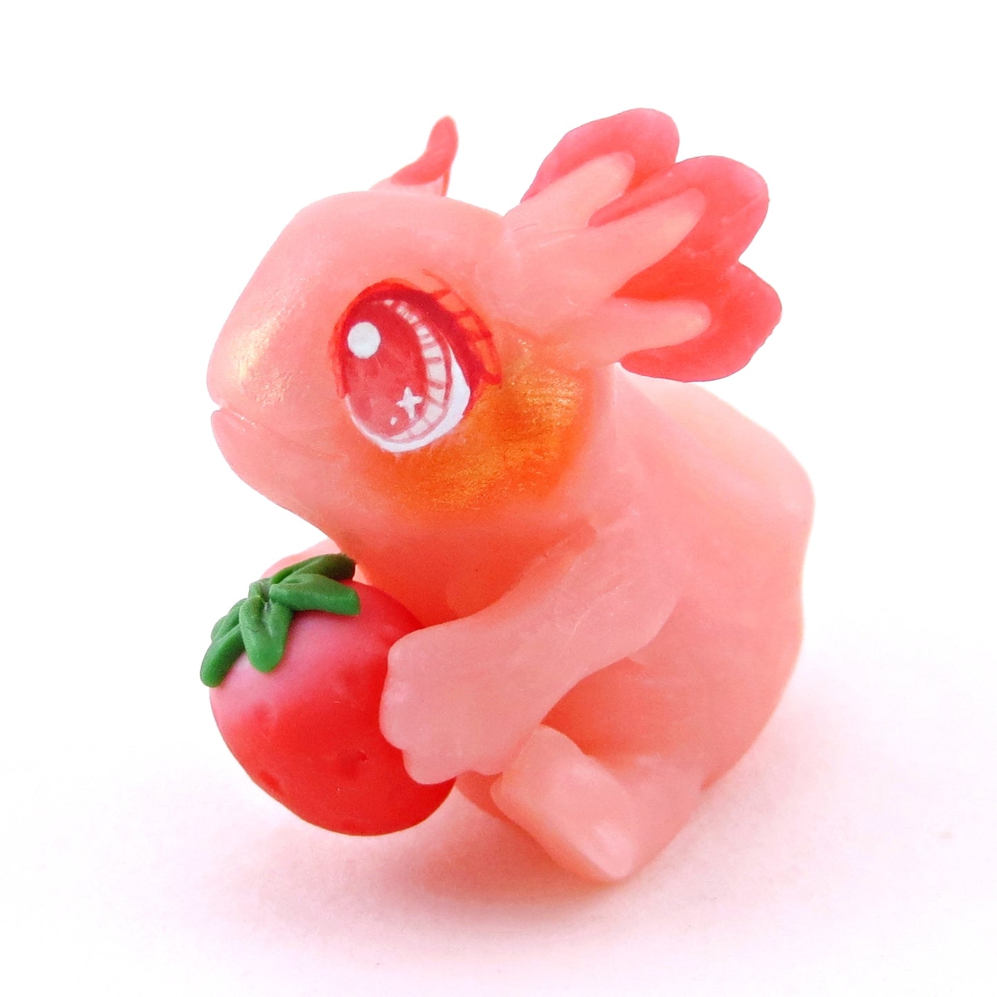 Strawberry Axolotl Figurine - Polymer Clay Animals Cottagecore Fruit Collection