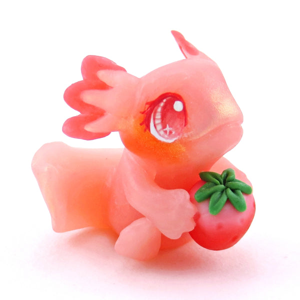 Strawberry Axolotl Figurine - Polymer Clay Animals Cottagecore Fruit Collection