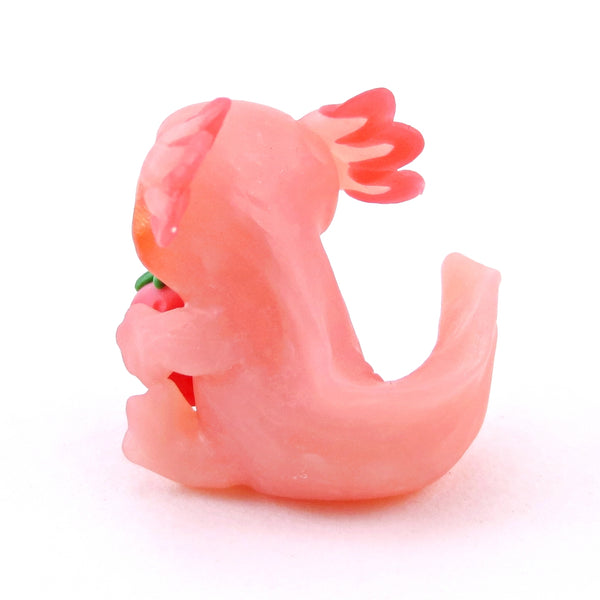 Strawberry Axolotl Figurine - Polymer Clay Animals Cottagecore Fruit Collection
