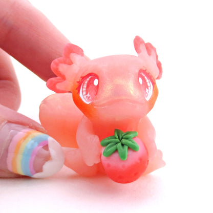 Strawberry Axolotl Figurine - Polymer Clay Animals Cottagecore Fruit Collection