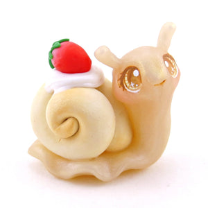 Strawberry Shortcake Snail Figurine - Polymer Clay Animals Cottagecore Fruit Collection