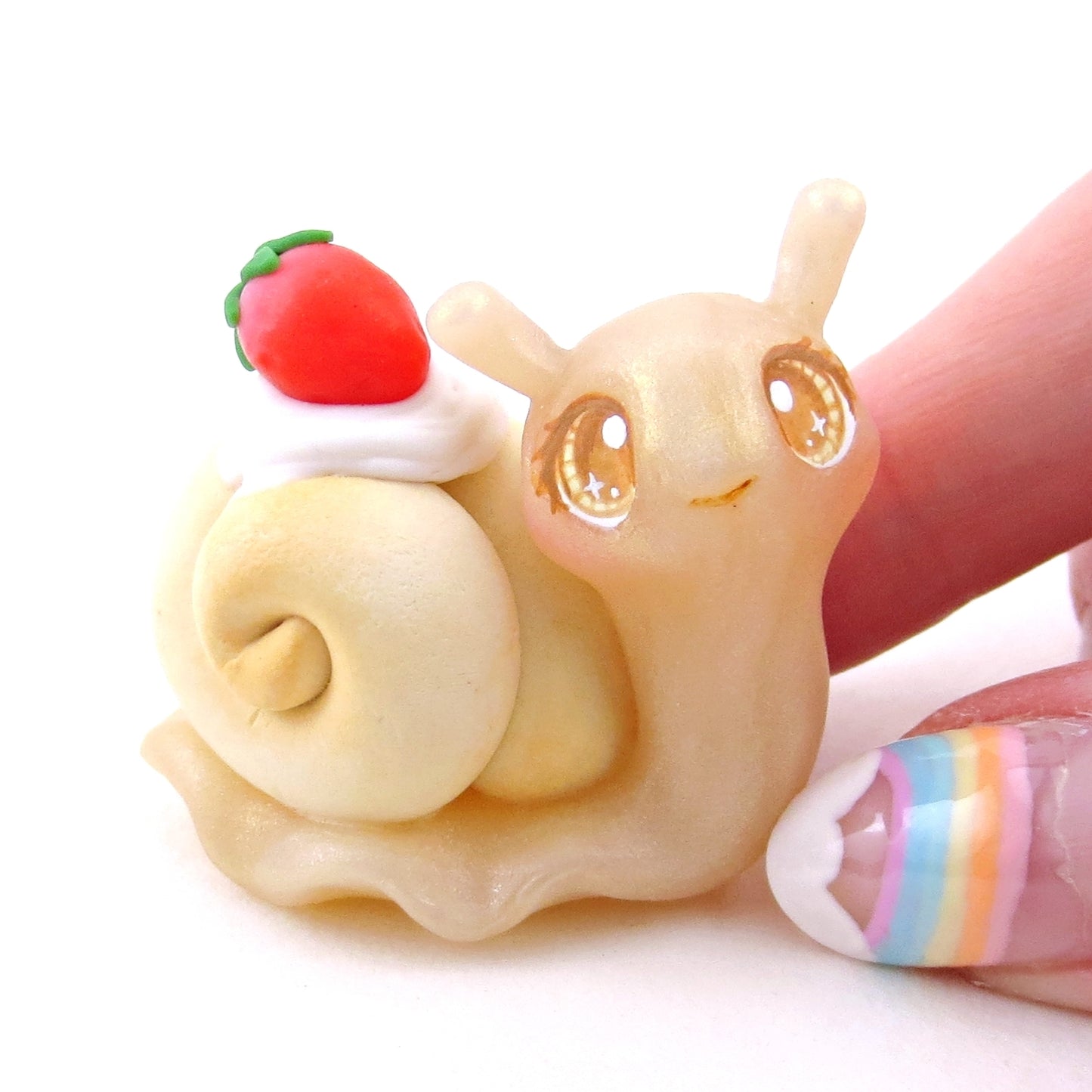 Strawberry Shortcake Snail Figurine - Polymer Clay Animals Cottagecore Fruit Collection