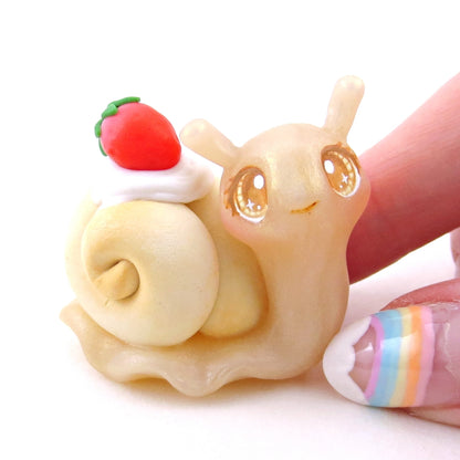 Strawberry Shortcake Snail Figurine - Polymer Clay Animals Cottagecore Fruit Collection