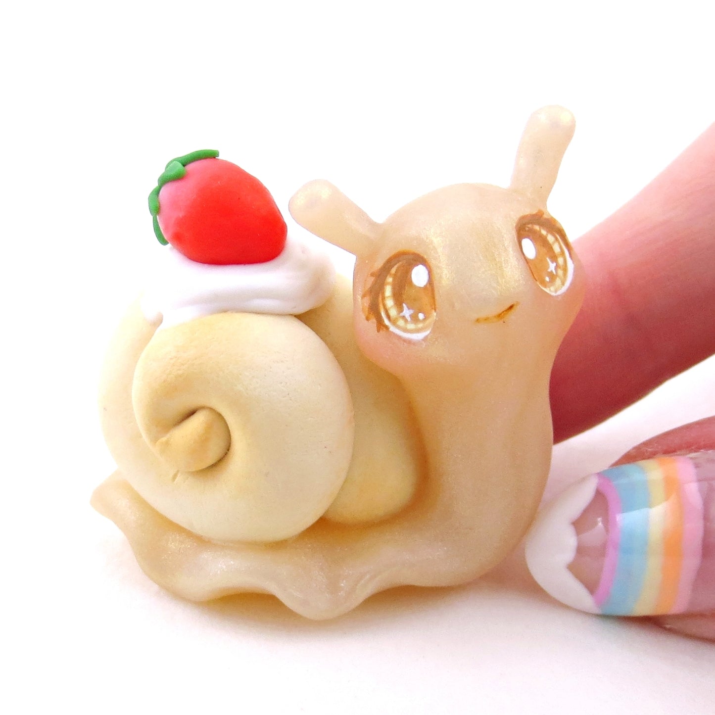 Strawberry Shortcake Snail Figurine - Polymer Clay Animals Cottagecore Fruit Collection